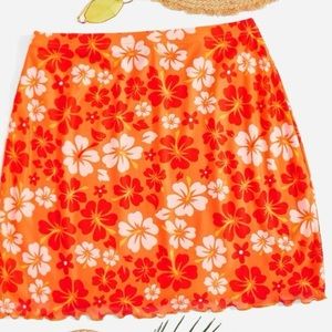 floral skirt with a waffle hem.
